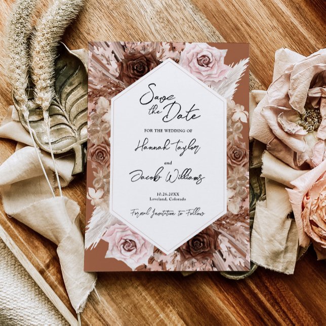 Boho Terracotta Floral Wedding Save The Date (Creator Uploaded)