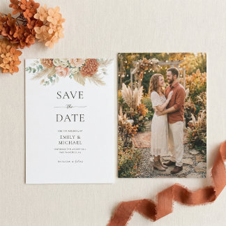 Boho Terracotta Floral Wedding Save The Date Card