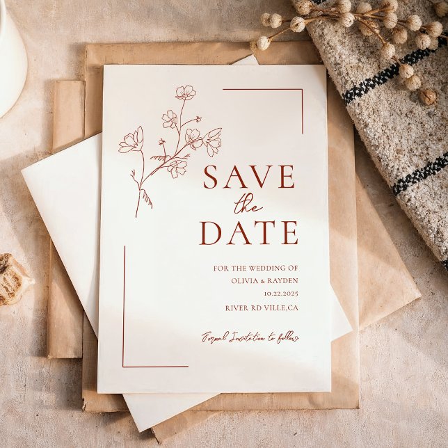 Boho Terracotta Floral Wedding Save the Date Magnetic Invitation (Creator Uploaded)