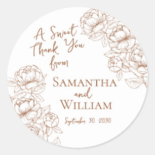 Boho Terracotta Floral Wedding Thank You Favour Classic Round Sticker
