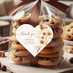 Boho Terracotta Floral Wedding Thank You  Heart Sticker