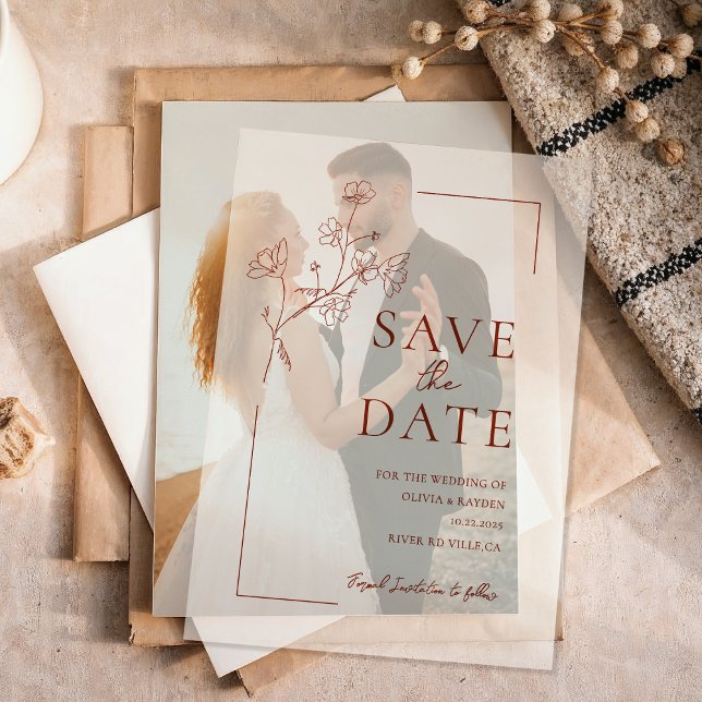 Boho Terracotta Floral Wedding Vellum Invitations (Creator Uploaded)