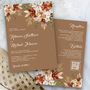 Boho Terracotta Floral Wildflower Beige Wedding Invitation