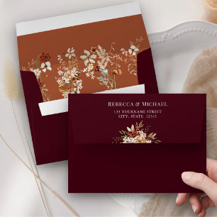 Boho Terracotta Floral Wildflower Burgundy Wedding Envelope
