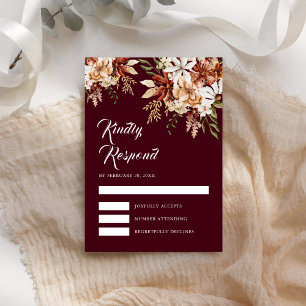 Boho Terracotta Floral Wildflower Burgundy Wedding RSVP Card