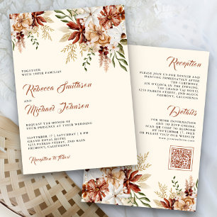 Boho Terracotta Floral Wildflower Cream Wedding Invitation