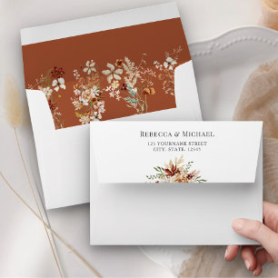 Boho Terracotta Floral Wildflower White Wedding Envelope