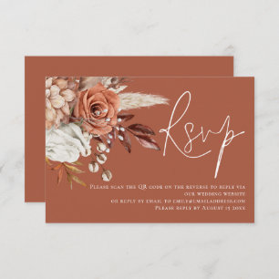 Boho Terracotta florals QR Code Wedding RSVP