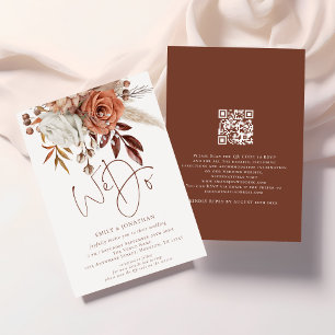 Boho Terracotta Florals We Do QR Code Wedding Invitation