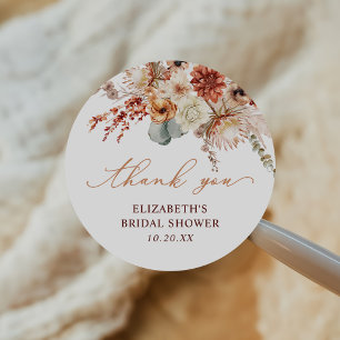 Boho Terracotta Flowers Fall Bridal Shower Classic Round Sticker