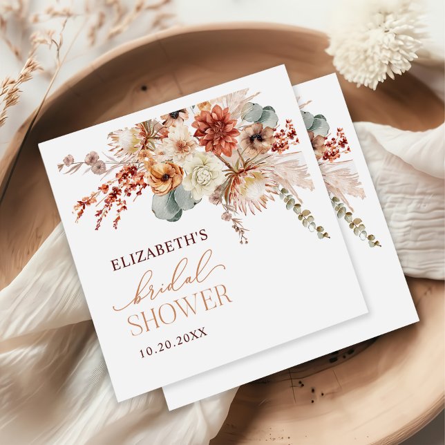 Boho Terracotta Flowers Fall Bridal Shower Napkin (Creator Uploaded)