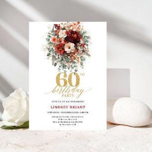 Boho Terracotta Gold Floral 60th Birthday Invite