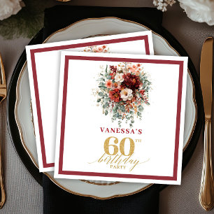 Boho Terracotta Gold Floral 60th Birthday Paper Na Napkin