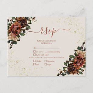 Boho Terracotta Greenery Floral Gold RSVP Invitation Postcard