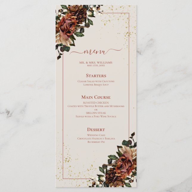 Boho Terracotta Greenery Floral Wedding Menu (Front)