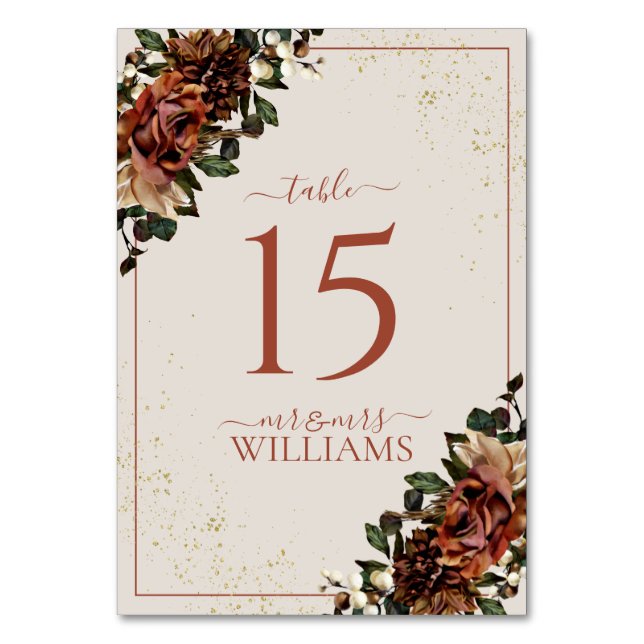 Boho Terracotta Greenery Floral Wedding Table Number (Front)