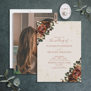 Boho Terracotta Greenery Photo Wedding Invitation