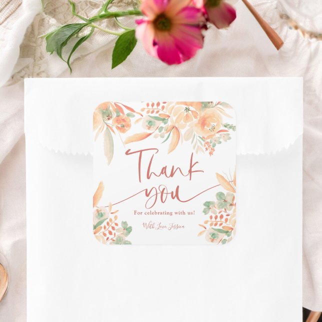 Boho Terracotta Hand-Painted Bridal thank you Square Sticker (Boho Terracotta Hand-Painted Bridal thank you Square Sticker)