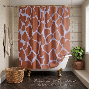 Boho Terracotta Lilac Giraffe Spots Bath Decor  Shower Curtain