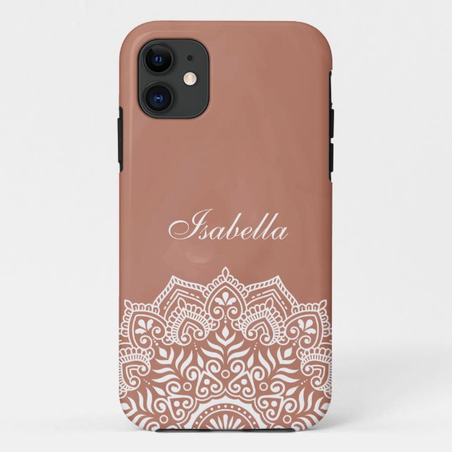 Boho Terracotta Mandala Custom Name Case-Mate iPhone Case (Back)