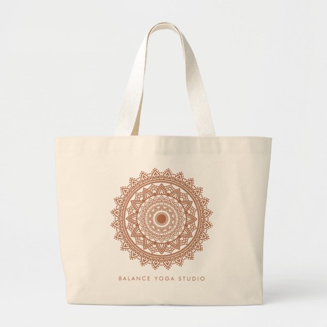 Boho Terracotta Mandala Custom Name Large Tote Bag (Front)