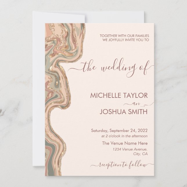 Boho Terracotta Marble Stone Earthy Agate Invitation (Front)