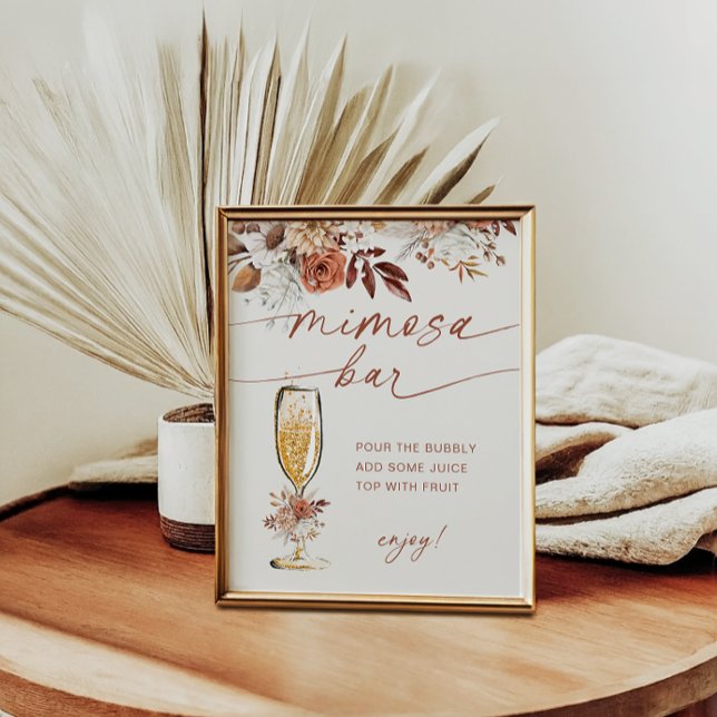 Boho Terracotta Mimosa Bar Floral Poster (Creator Uploaded)