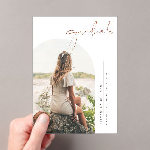 Boho Terracotta Minimalist Arch Photo Graduation Acrylic Invitations