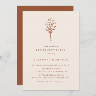 Boho Terracotta Minimalist Floral Retirement Party Invitation