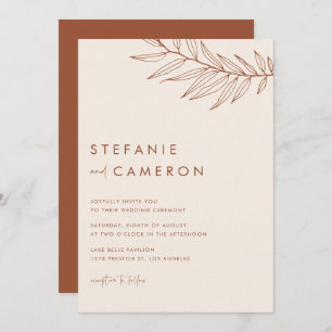 Boho Terracotta Minimalist Foliage Wedding Invitation