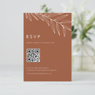 Boho Terracotta Minimalist Foliage Wedding QR Code RSVP Card