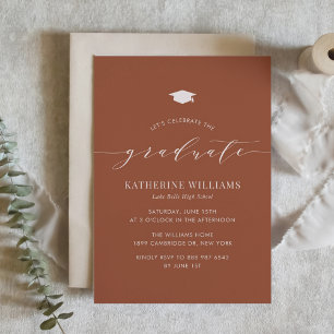 Boho Terracotta Minimalist Script Graduation Party Invitation