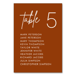 Boho Terracotta Minimalist Wedding Seating Chart Table Number