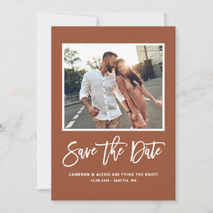 Boho Terracotta Modern Calligraphy Photo Save The Date