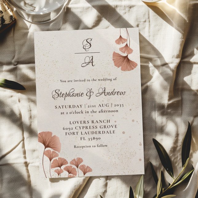 Boho Terracotta & Monogram Watercolor Wedding  Invitation (Creator Uploaded)