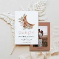 Boho Terracotta Moon Photo Save the Date Card