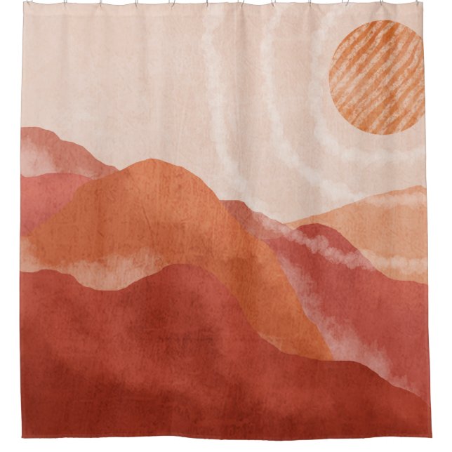 Boho terracotta mountains, abstract poster. shower curtain (Front)