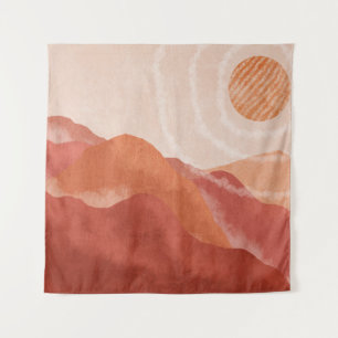 Boho terracotta mountains, abstract poster. tapestry