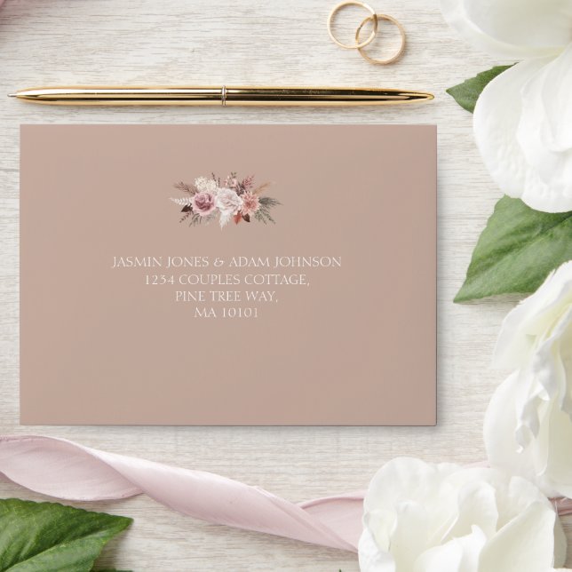 Boho Terracotta Neutral Dried Floral Pampas Grass  Envelope (Wedding)