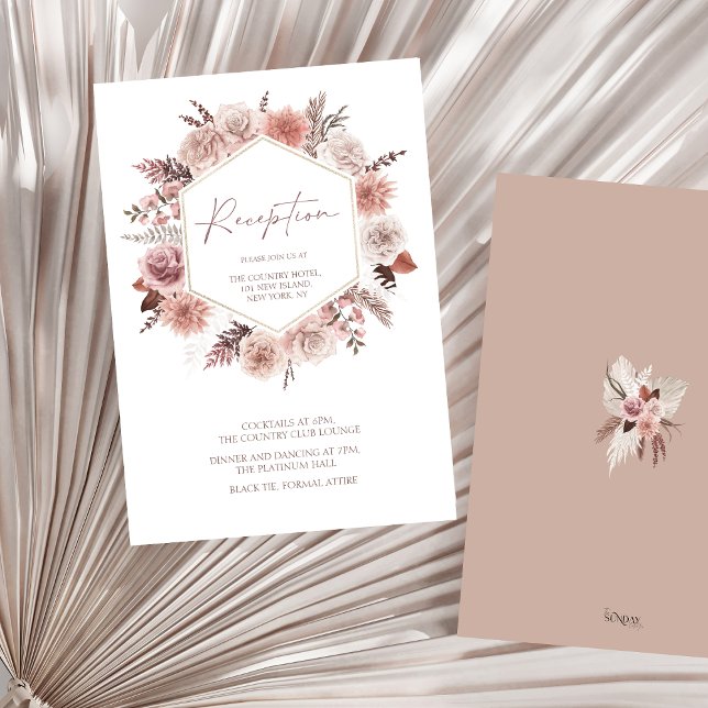 Boho Terracotta Neutral Floral Wreath Wedding Enclosure Card (Boho Dusty Pink Floral Wreath Wedding Reception Enclosure Card)