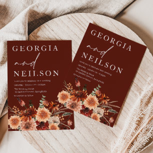 Boho Terracotta Orange & Brown Fall Wedding Invitation