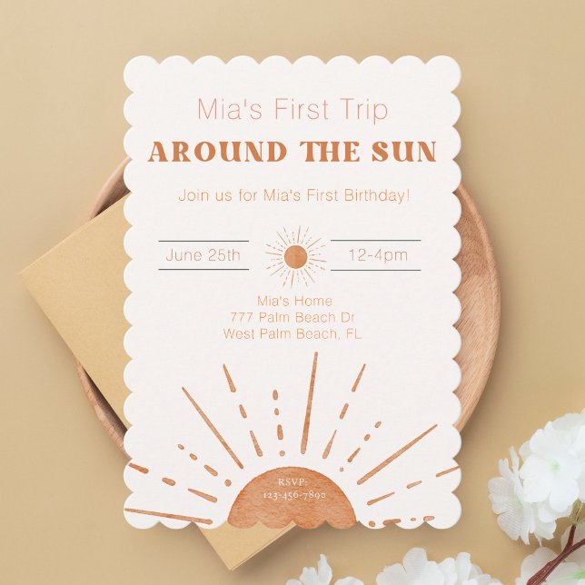 Boho Terracotta Orange First Trip Around The Sun  Invitation (Creator Uploaded)