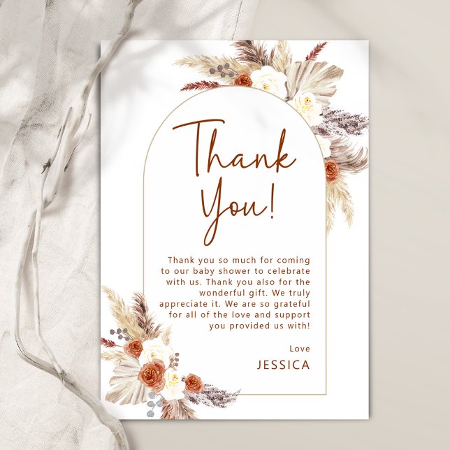 Boho Terracotta Pampas Gras Baby Shower Thank You Card (Creator Uploaded)