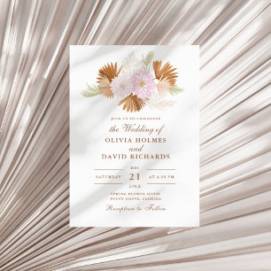 Boho Terracotta Pampas Grass and Flowers Wedding Invitation