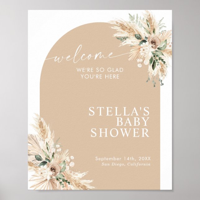 Boho Terracotta Pampas Grass Baby Shower Poster (Front)