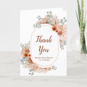 Boho Terracotta Pampas Grass Baby Shower Thank You Card