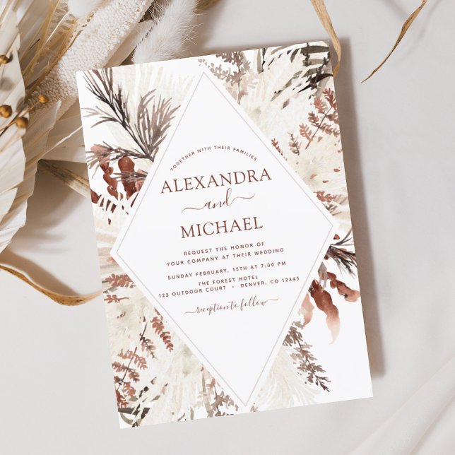 Boho Terracotta Pampas Grass Beige Wedding Invitat Invitation (Creator Uploaded)