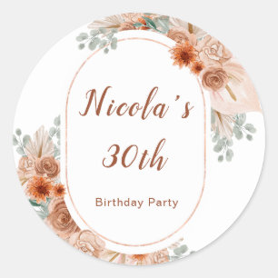 Boho Terracotta Pampas Grass  Birthday Classic Round Sticker