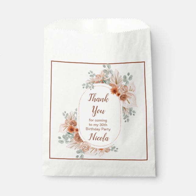 Boho Terracotta Pampas Grass Birthday Favour Bag (Front)