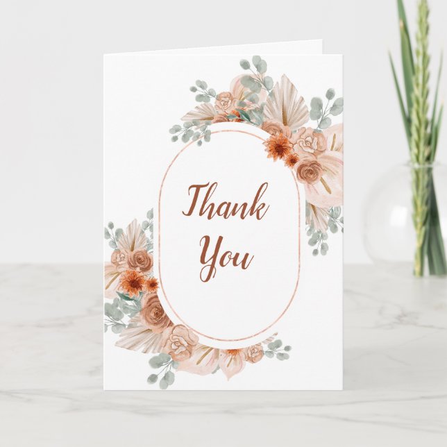 Boho Terracotta Pampas Grass Birthday Thank You Card (Front)